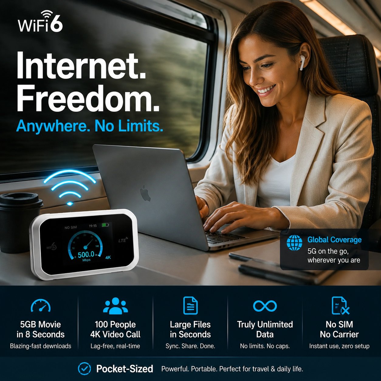 📶Mobile hotspot with full Wi-Fi coverage, SIM card not included
