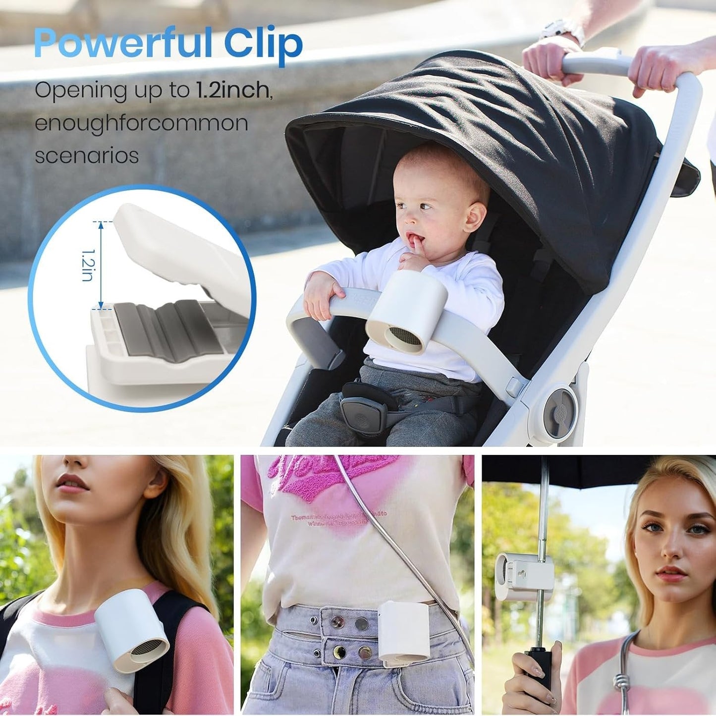 Car Clip On Fan with LED Display - 360° Rotation, 100 Speeds Adjustable, USB Rechargeable Personal Cooling Fan 1800mAh Battery