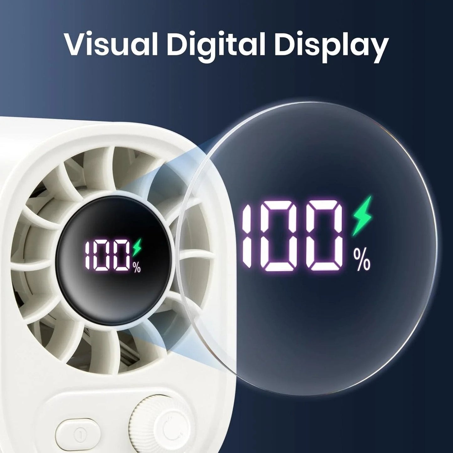 Car Clip On Fan with LED Display - 360° Rotation, 100 Speeds Adjustable, USB Rechargeable Personal Cooling Fan 1800mAh Battery