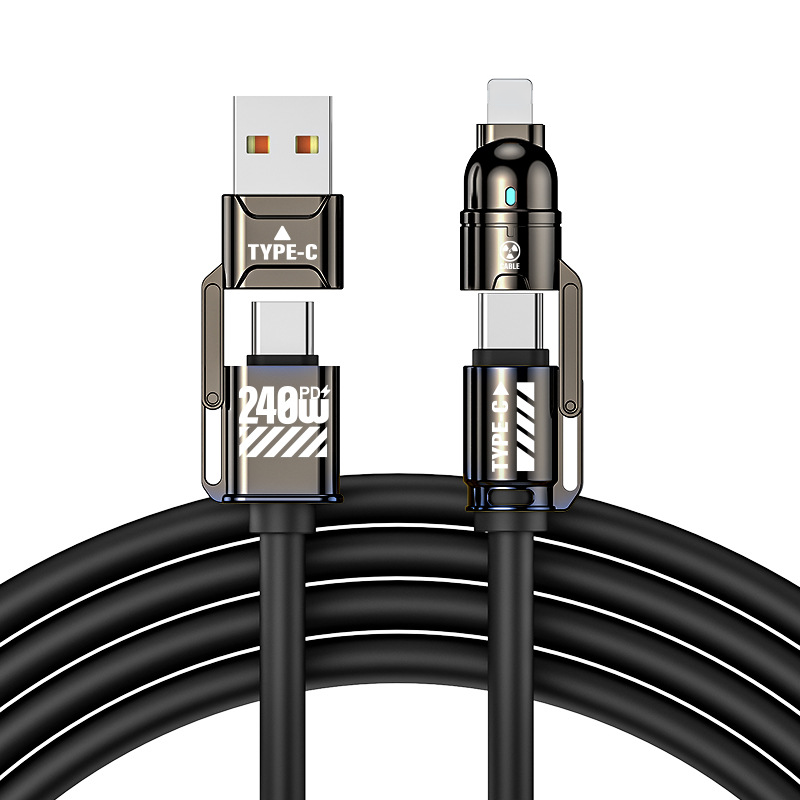 🔌50% OFF NOW! High‑Power 4‑in‑1 Fast Charging Cable, 240W PD Multi‑Interface Charging Cord, USB‑A/USB‑C to Type‑C/Lightning, Universal Fast Charge Cable for Phones & Laptops
