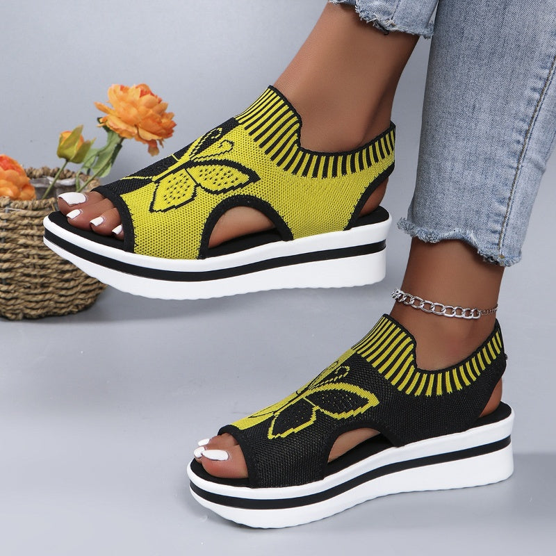 👡50% OFF NOW ! 🌴Women Fly-Knit Peep-Toe Platform Wedge Sandals, Breathable Arch Support Cushioned Slip-On Summer Beach Holiday Shoes