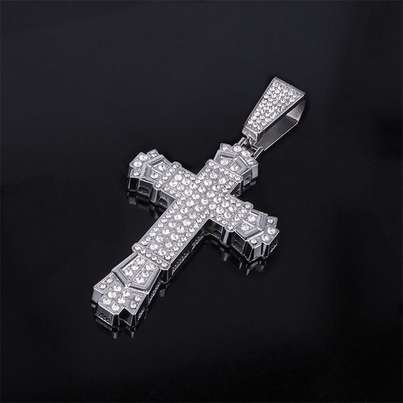 Full Rhinestone Hip-hop Bold Cross Pendant Necklace