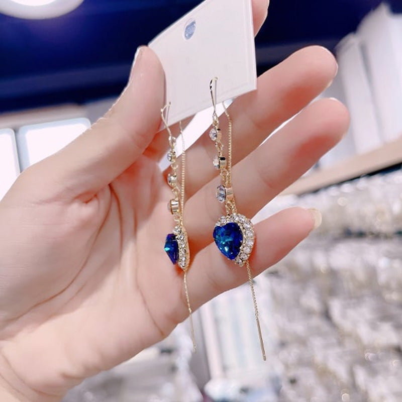 💙 Ideal Gift - Exquisite Blue Heart Synthetic Gemstone Threader Earrings 🌿
