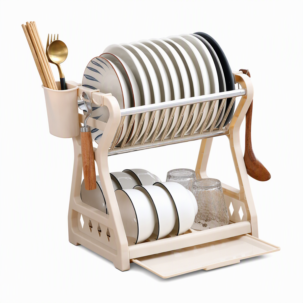 🍽️ 50% OFF! ✨ Multi-Tier Carbon Steel Dish Drying Rack with Drip Tray – Double Counter Space Vertical Design, Holds 12+ Plates Deep Card Slots, Removable Slide-Out Drainage Tray & Tool-Free Snap Assembly – 3 Colors 🥢
