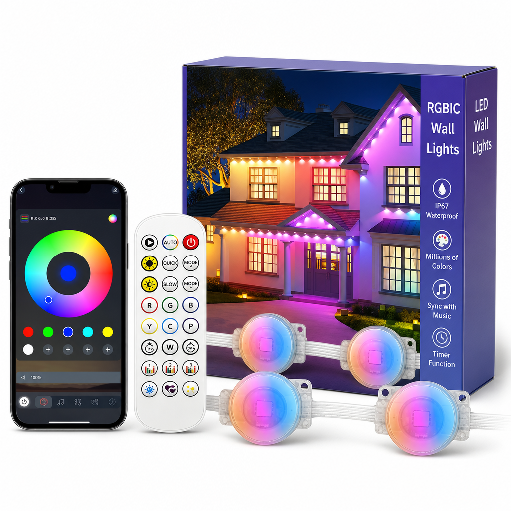 Smart LED Outdoor Eaves Lights IP67 Waterproof RGB Color Changing String Lights with App Control