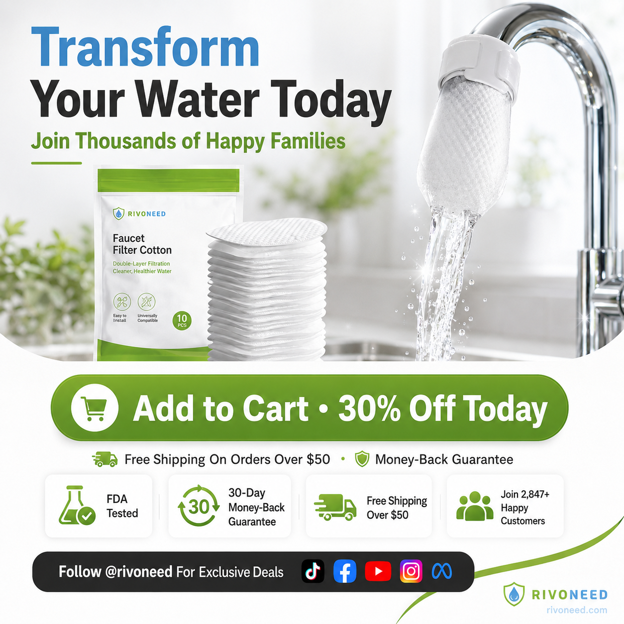 Anti-Splash Kitchen Faucet Filter for Sediment & Rust Removal
