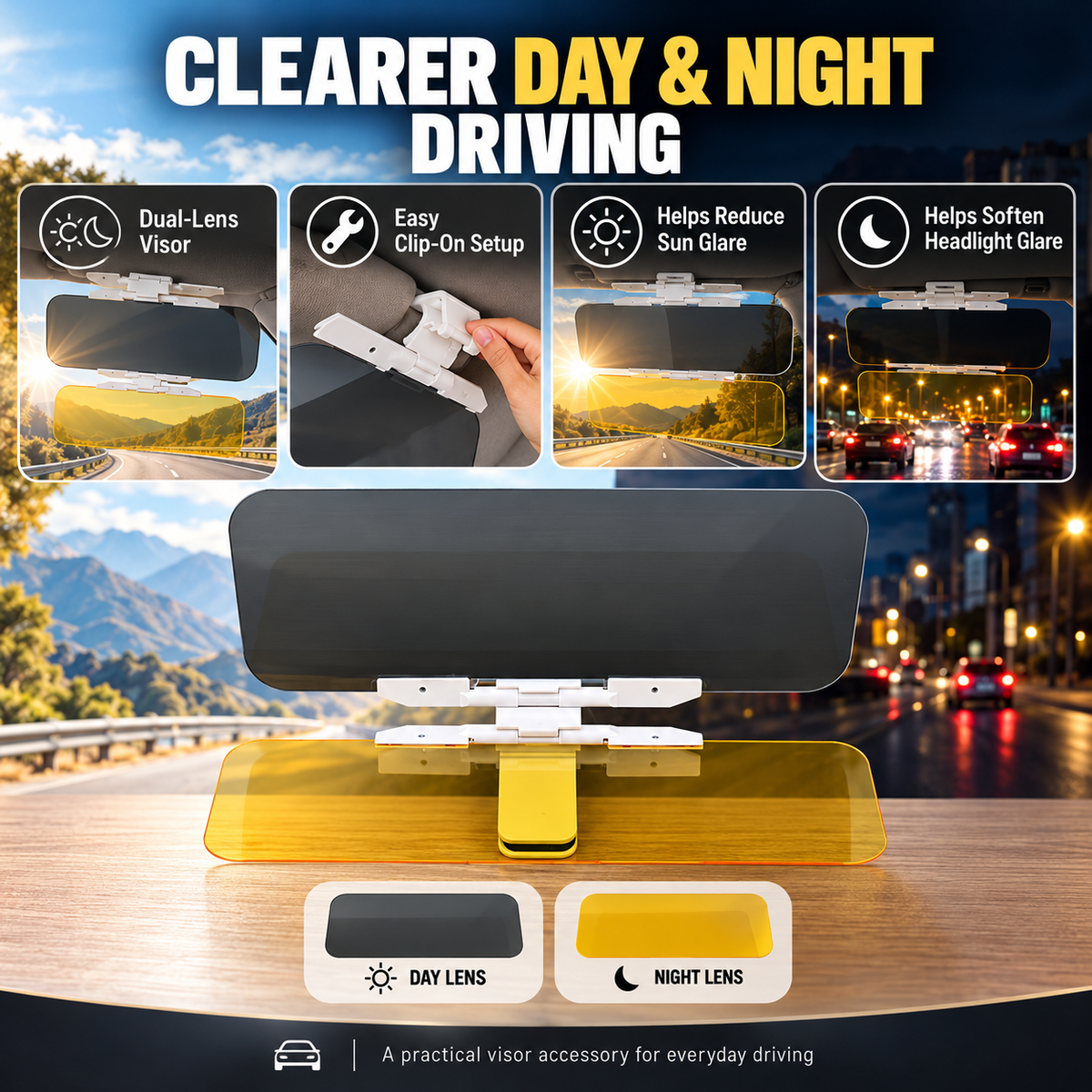 ⏳Time-Limited Special⏰Universal HD Anti-Glare Car Visor for Day & Night