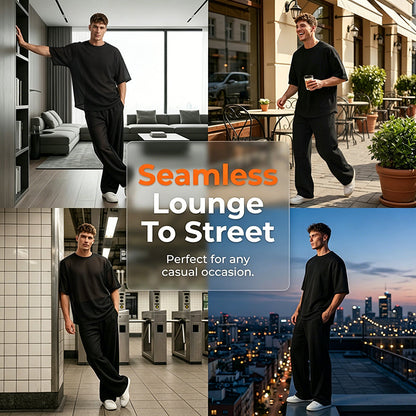 👕 50% OFF NOW! 👖 Men's Casual Loose T-shirt & Wide Pants 2-Piece Set – Streetwear Matching Outfit – Daily Lounge & Comfortable Fit 🌟