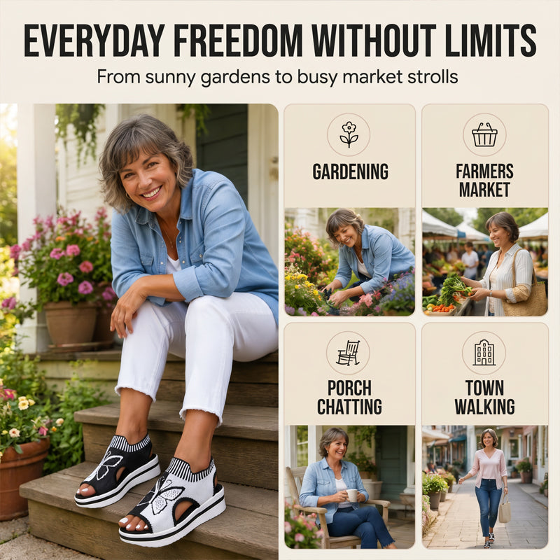 👡50% OFF NOW ! 🌴Women Fly-Knit Peep-Toe Platform Wedge Sandals, Breathable Arch Support Cushioned Slip-On Summer Beach Holiday Shoes