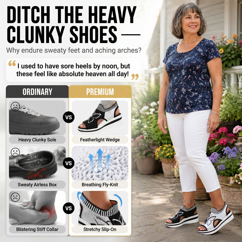 👡50% OFF NOW ! 🌴Women Fly-Knit Peep-Toe Platform Wedge Sandals, Breathable Arch Support Cushioned Slip-On Summer Beach Holiday Shoes
