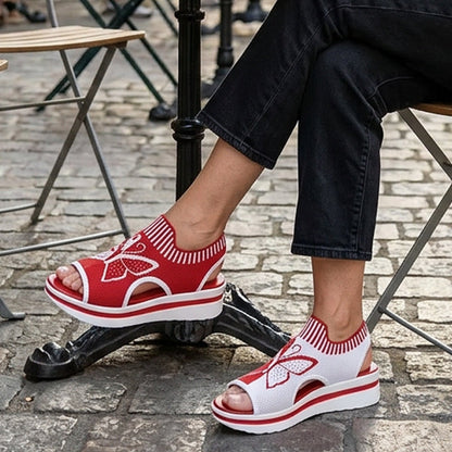 👡50% OFF NOW ! 🌴Women Fly-Knit Peep-Toe Platform Wedge Sandals, Breathable Arch Support Cushioned Slip-On Summer Beach Holiday Shoes