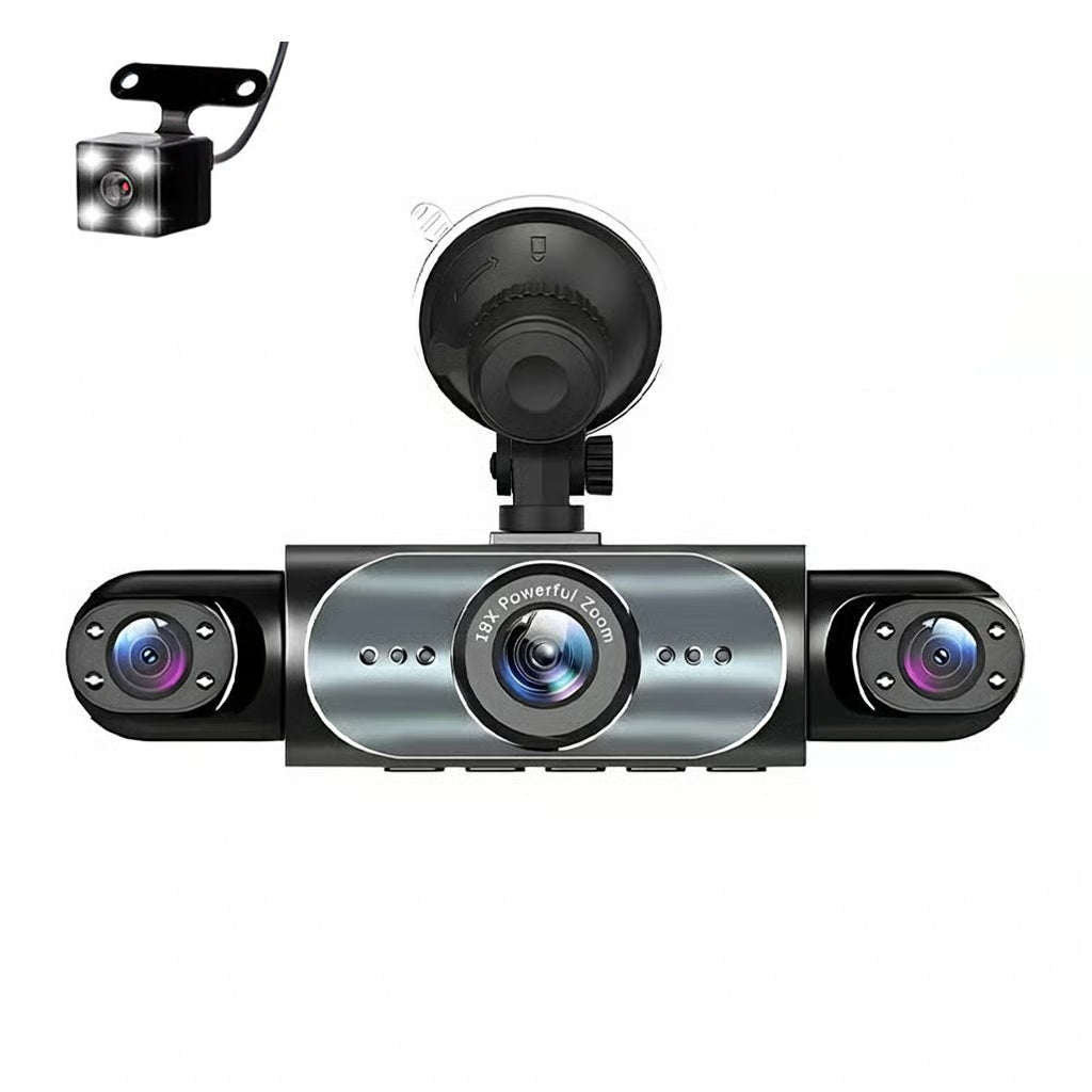 🛡️ 360° Full View Dashcam – Front, Rear & Interior, Night Vision & Loop Recording for Complete Car Protection 🔒✨
