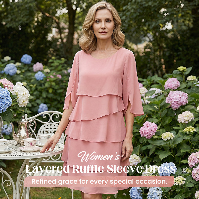 🎁 50% OFF! Women's Elegant Layered Ruffle Sleeve Dress – Effortless Style for Every Occasion 💃