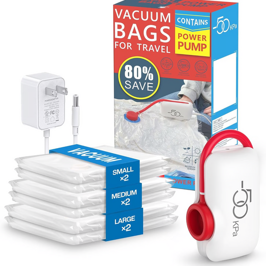 🧳 50% OFF HOT DEAL ! ⚡ Pack of 6 Compression Bags for USB Electric Vacuum Cleaner – Space-Saving Storage, Airtight Seal, Reusable & Durable 🌀