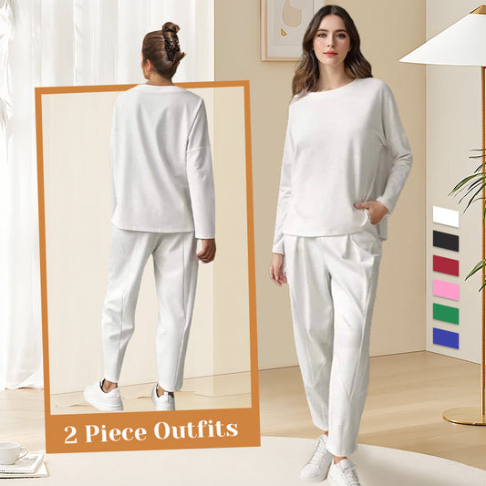 💎 50% OFF! 💎Round-Neck Long-Sleeved Top ＆ Pants 2-Piece Set | Wrinkle-Free & Breathable |