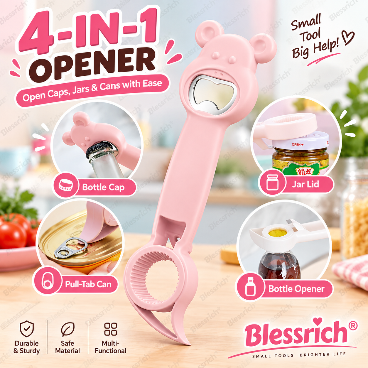 Multifunctional 4-in-1 Bottle Opener