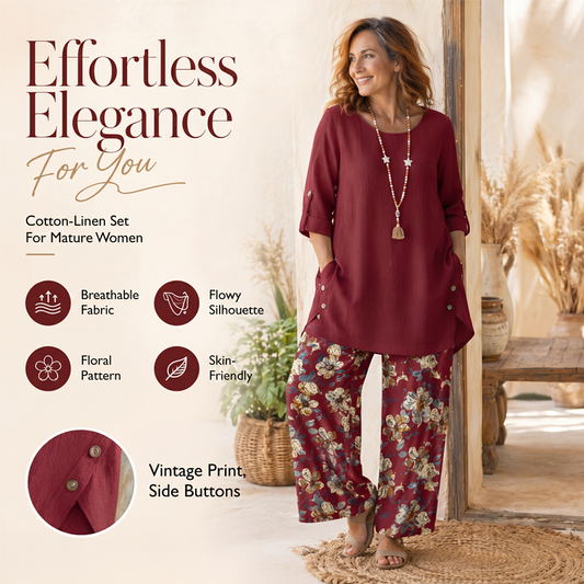 💥New Arrival💥Women's Cotton Linen Half Sleeve Top ＆ Pants Set