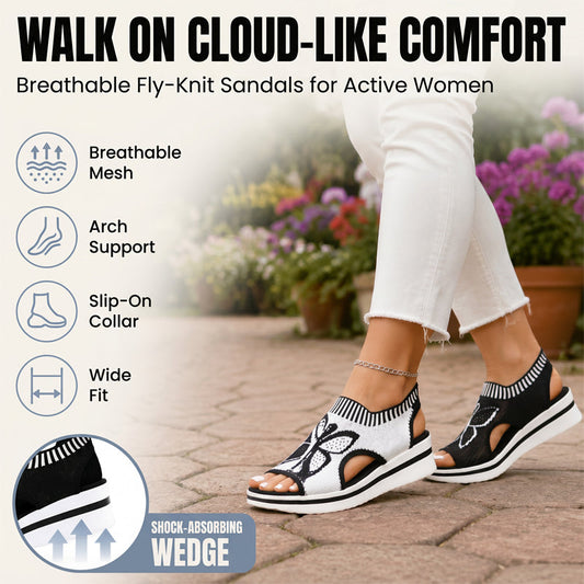 👡50% OFF NOW ! 🌴Women Fly-Knit Peep-Toe Platform Wedge Sandals, Breathable Arch Support Cushioned Slip-On Summer Beach Holiday Shoes