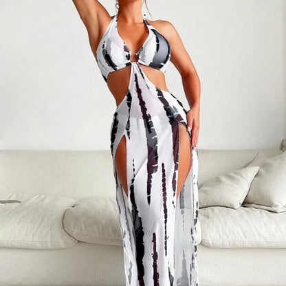 👙 LIMITED-TIME 50% OFF! ✨ Striped Two-Piece Swimsuit – Bow Neck, Ring Detail, High Stretch 🌊