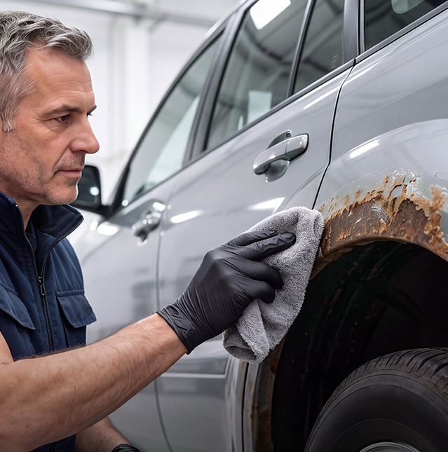 Cleaning rusted wheel arch