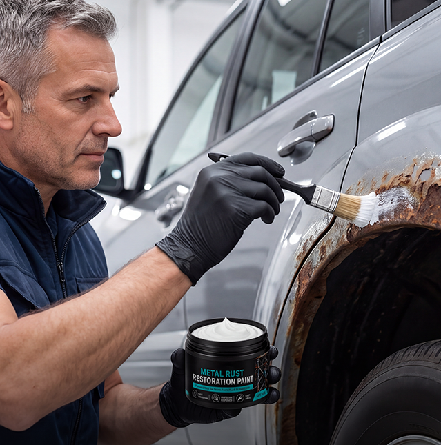 Brushing rust protection coating onto vehicle