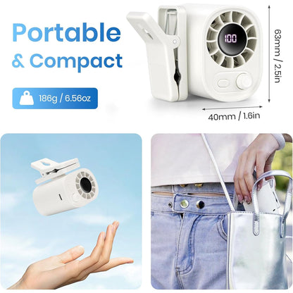 Car Clip On Fan with LED Display - 360° Rotation, 100 Speeds Adjustable, USB Rechargeable Personal Cooling Fan 1800mAh Battery