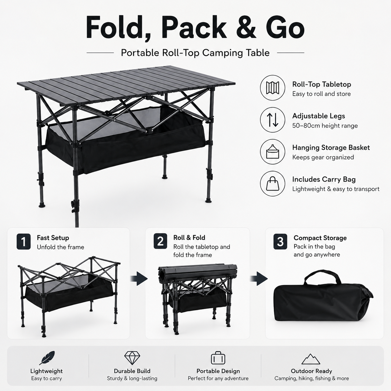 🌄New arrival 50% OFF!🏕️ Portable Camping Table – Folding, Carbon Steel, Quick Setup🪑