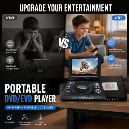 📢📢50% OFF !! ⏰📺 7.8" HD Portable DVD/EVD Player – Large Screen, Rechargeable & Compatible with DVD/CD/USB/SD – Perfect for Home & Travel