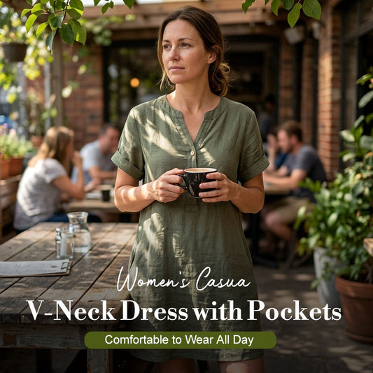 🏖️Summer Hot Sale 50% OFF🏝️👗Women's V-Neck Tunic Dress – Relaxed Fit, Pockets & Breathable