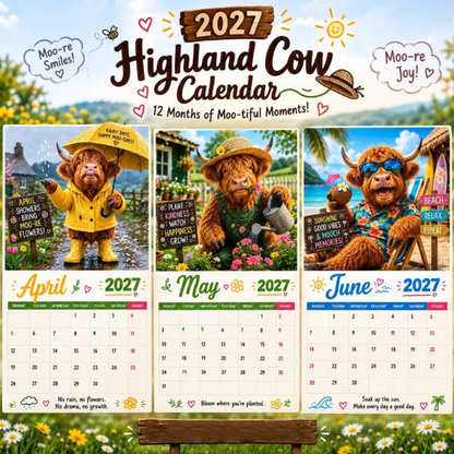 🐮2027 Funny Highland Cow Wall Calendar | A4 Hanging Calendar