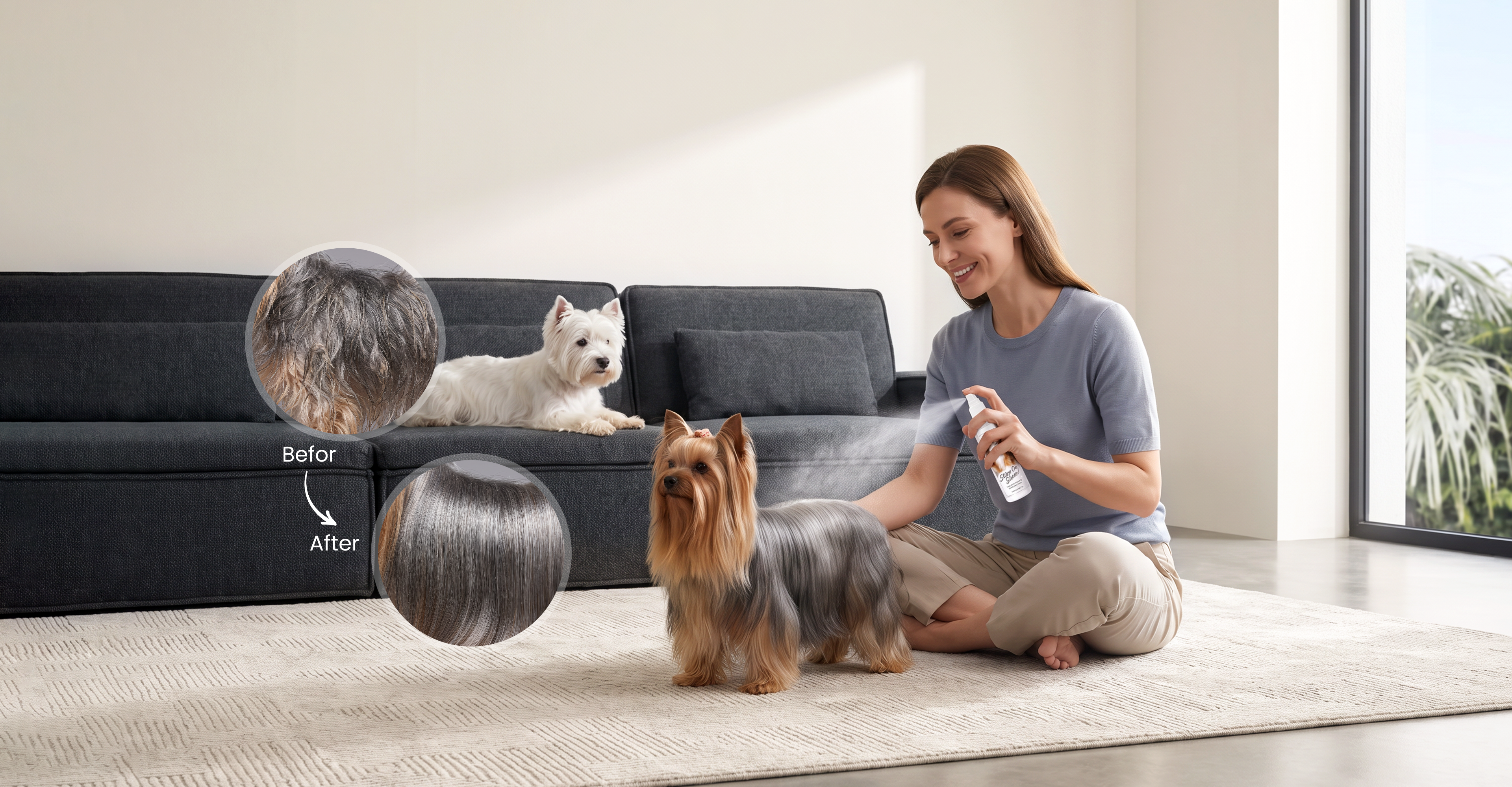 A smoother, shinier coat after brushing with conditioning spray