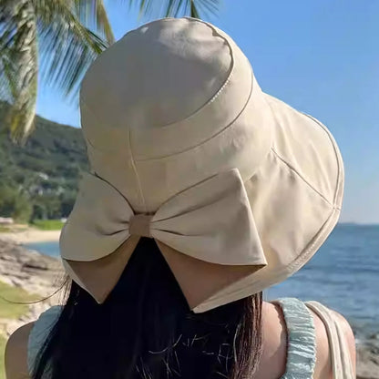 👒Summer Hot Sale☀️Women's Bowknot Wide Brim Sun Protective Hat