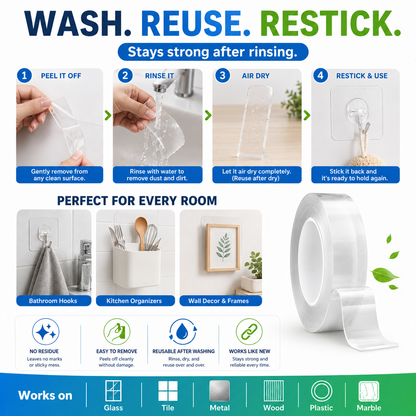 🥳2026 HOT SALE🥳💞50K+ SOLD!⭐🔄 Wash & Reuse Like Magic! Reusable Nano Grip Tape – Your Smart, Money-Saving Helper. 💡🏠