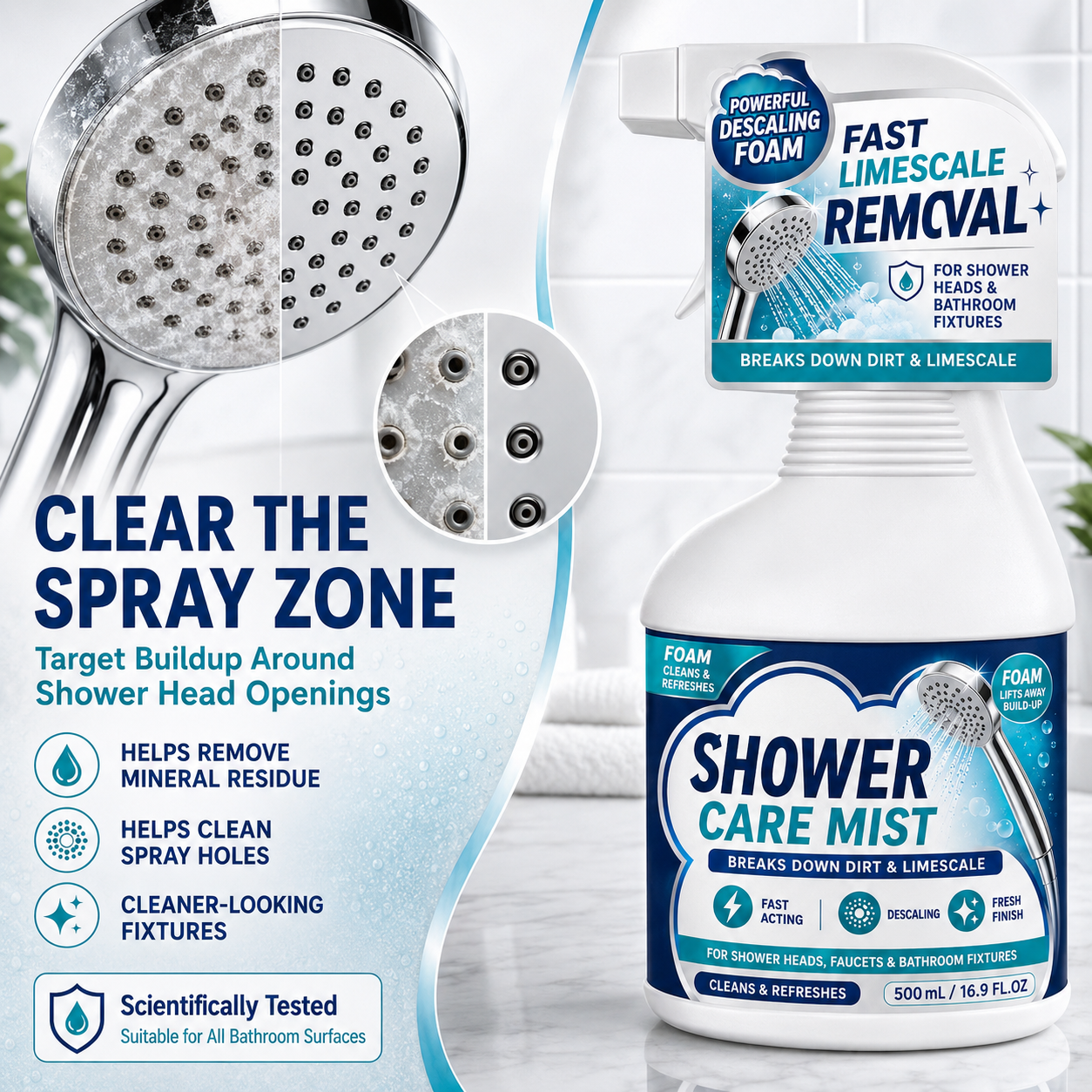 ❄️Summerfresh 50% OFF!🚿Fast-Acting Bathroom Limescale Remover Spray – Shower, Tap & Hard-Water Deposit Cleaner, 500ml