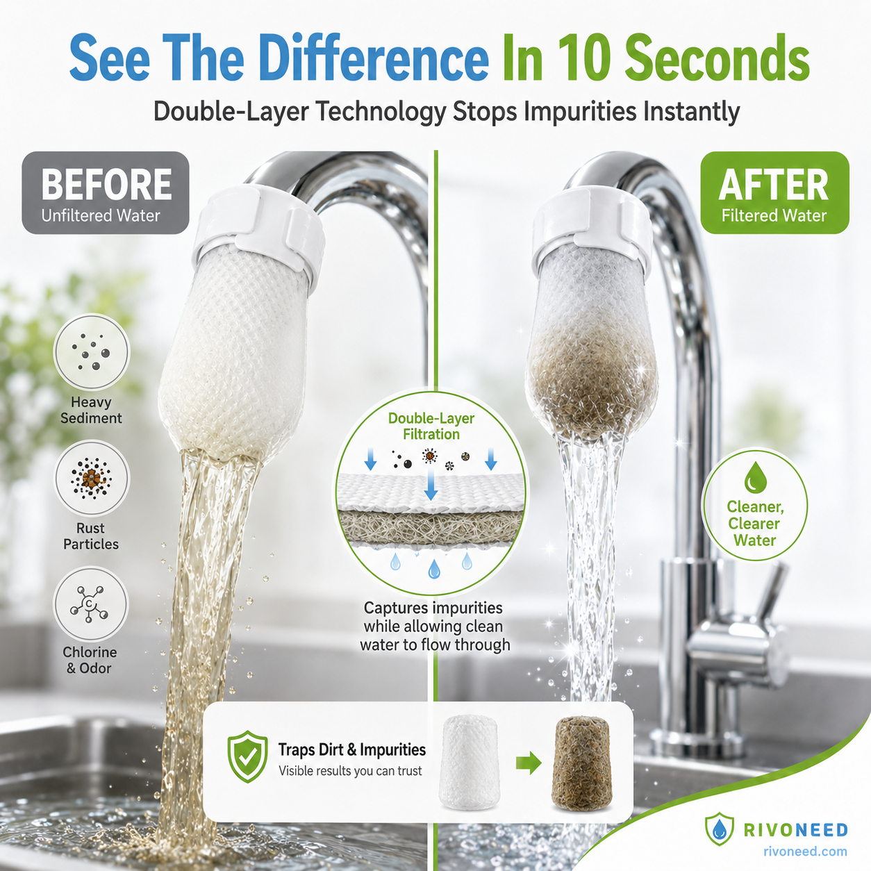 Anti-Splash Kitchen Faucet Filter for Sediment & Rust Removal