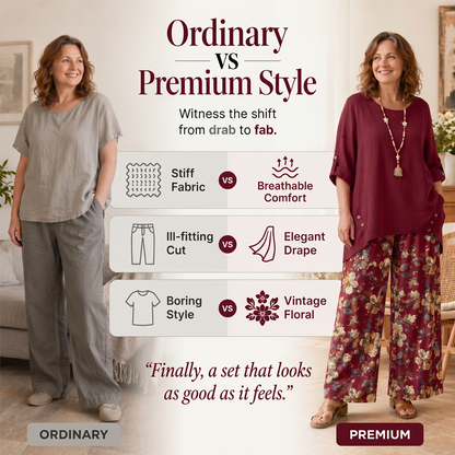 💥New Arrival💥Women's Cotton Linen Half Sleeve Top ＆ Pants Set