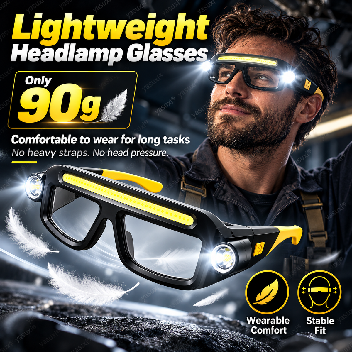✨Rechargeable LED head torch in glasses style