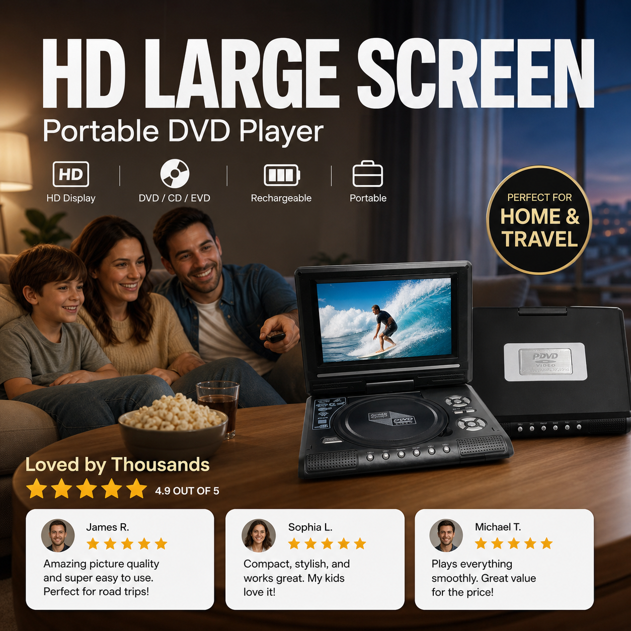 📢📢50% OFF !! ⏰📺 7.8" HD Portable DVD/EVD Player – Large Screen, Rechargeable & Compatible with DVD/CD/USB/SD – Perfect for Home & Travel