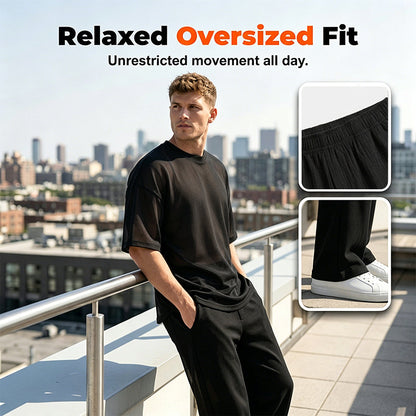 👕 50% OFF NOW! 👖 Men's Casual Loose T-shirt & Wide Pants 2-Piece Set – Streetwear Matching Outfit – Daily Lounge & Comfortable Fit 🌟