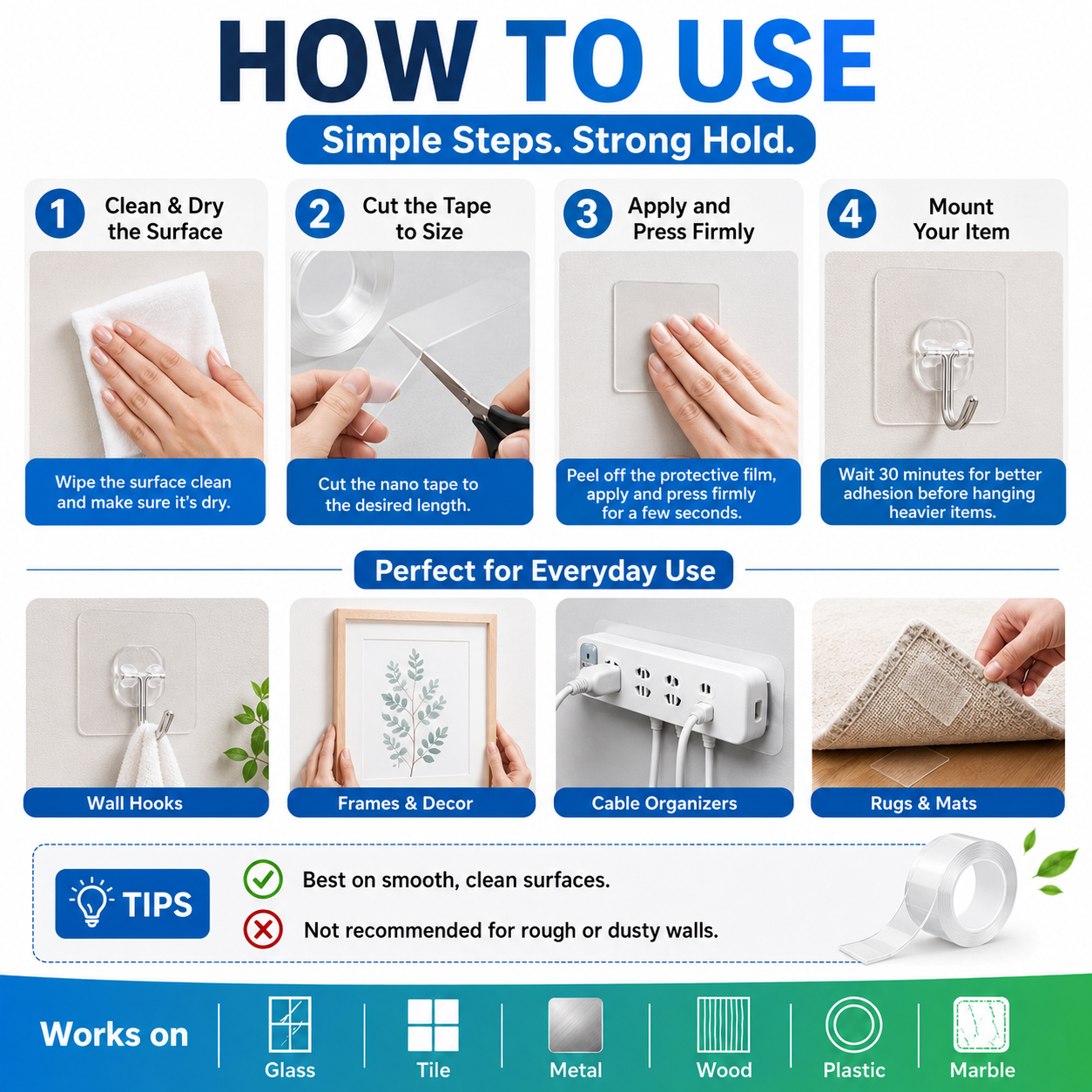🥳2026 HOT SALE🥳💞50K+ SOLD!⭐🔄 Wash & Reuse Like Magic! Reusable Nano Grip Tape – Your Smart, Money-Saving Helper. 💡🏠
