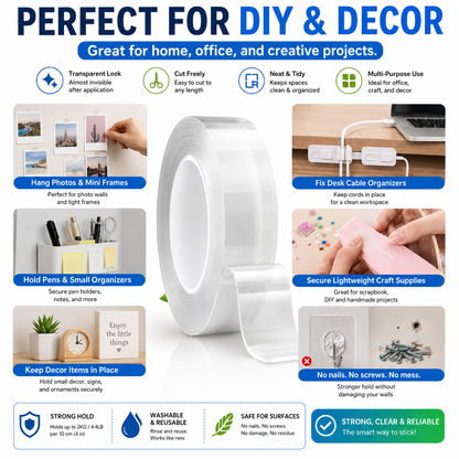 🥳2026 HOT SALE🥳💞50K+ SOLD!⭐🔄 Wash & Reuse Like Magic! Reusable Nano Grip Tape – Your Smart, Money-Saving Helper. 💡🏠