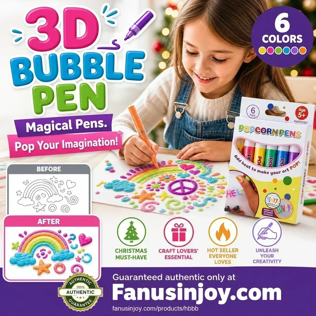 ⏳Time-Limited Special⏰Magic Pen – Draw 3D with one stroke!🎄 DIY Bubble Popcorn Drawing Pens