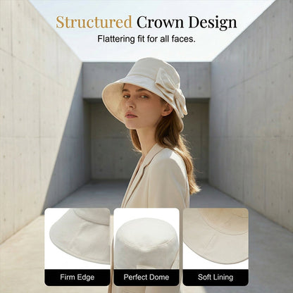 👒Summer Hot Sale☀️Women's Bowknot Wide Brim Sun Protective Hat