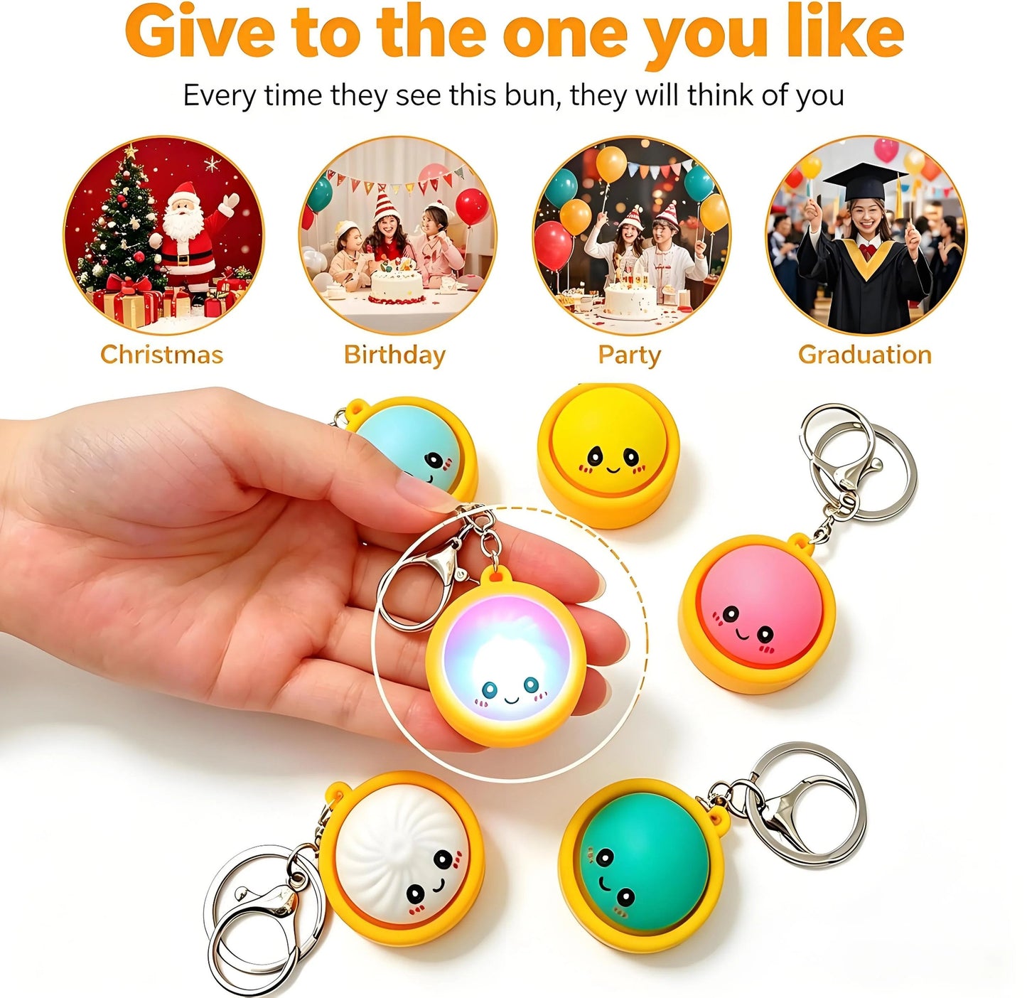 🔥 LAST DAY 50% OFF🔥  Cute Dumpling Pressable Fidget Keychain - touch sensing light
