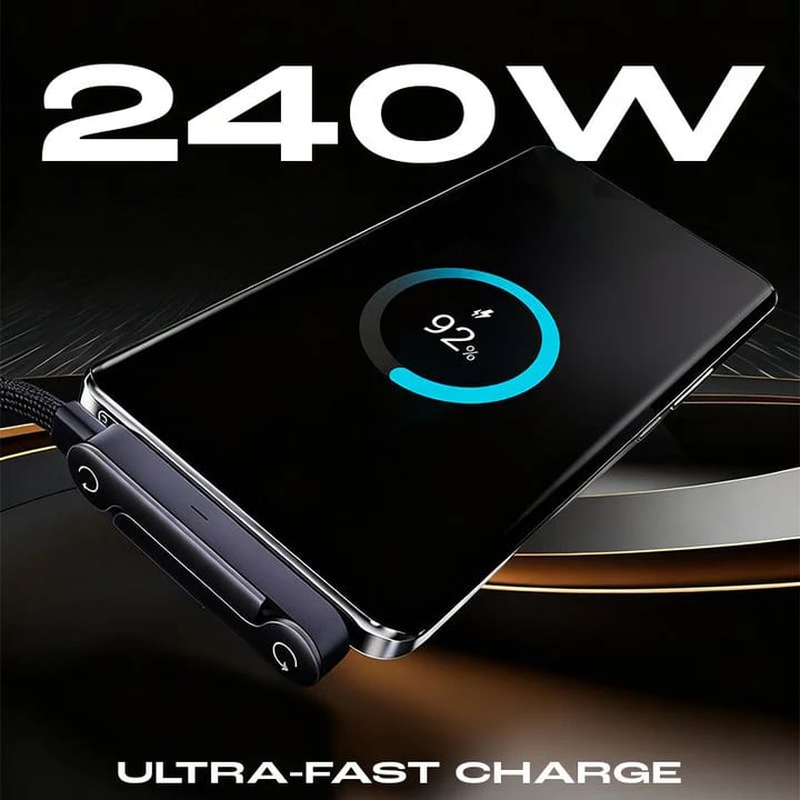 ⚡ 2-in-1 Invisible Charger Cable with Stand – 240W Super Fast Charging & Secure Phone Holder 📱🚀