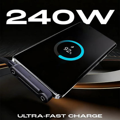 ⚡ 2-in-1 Invisible Charger Cable with Stand – 240W Super Fast Charging & Secure Phone Holder 📱🚀