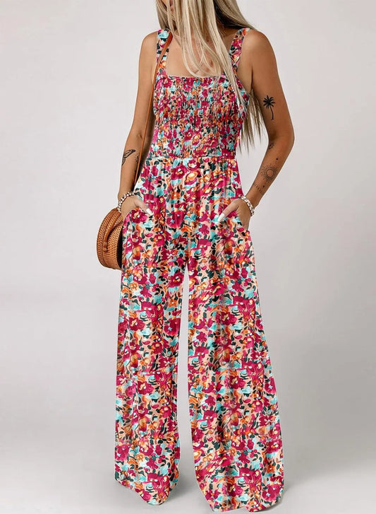 🥳2026 HOT SALE🥳💞50K+ SOLD!🌼🎨 50% OFF! Women‘s Casual Print Sleeveless Jumpsuit – Elastic smocked bust, comfy fit. Wide-leg & side pockets. Lightweight & breathable. Perfect for summer days out. 🌸🦋