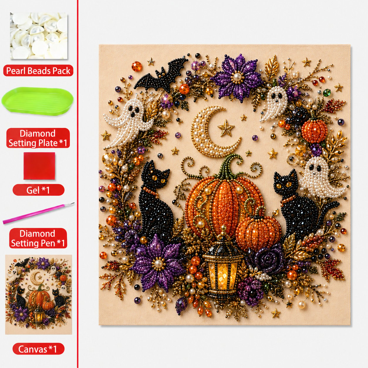🥳2026 HOT SALE🥳💞50K+ SOLD!🎃✨ 50% OFF! Halloween Pearl Art DIY Kit – No painting skills needed, just match & place pearls. Create spooky‑cute décor for a cosy autumn home! 🧵🖼️