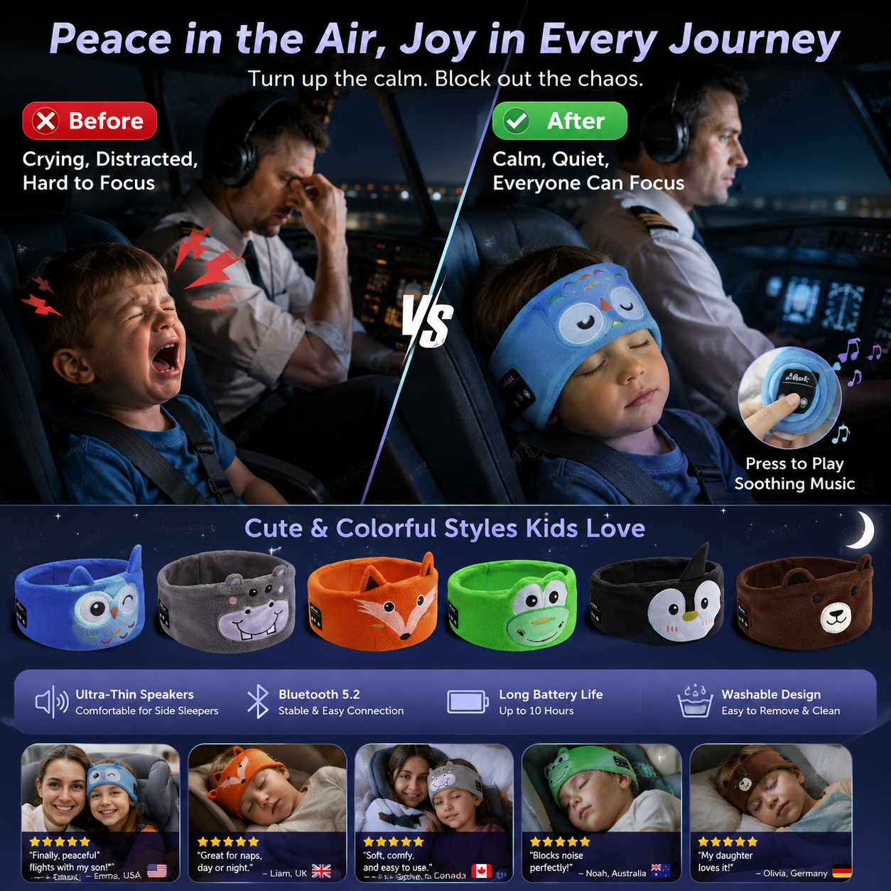 Kids' Bluetooth Headband Headphones
