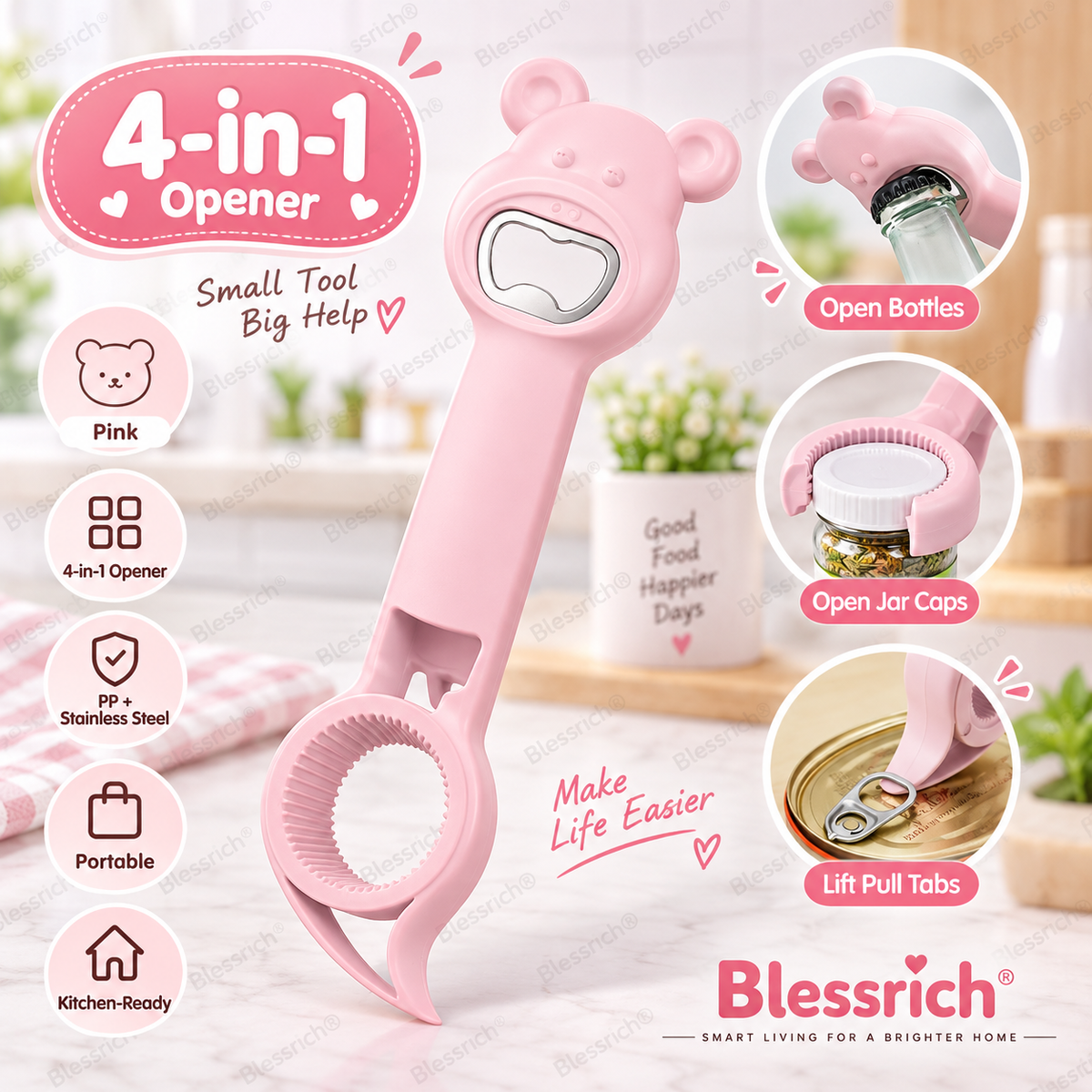Multifunctional 4-in-1 Bottle Opener